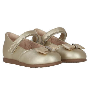 Younger Girls Gold Bow Shoes